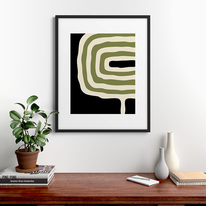 Abstract Geometric Rings 234 Black Olive Green and Beige Framed Art Print Gallery Image 9