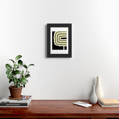 Abstract Geometric Rings 234 Black Olive Green and Beige Framed Art Print Gallery Image 42
