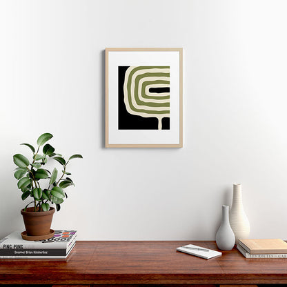 Abstract Geometric Rings 234 Black Olive Green and Beige Framed Art Print Gallery Image 26