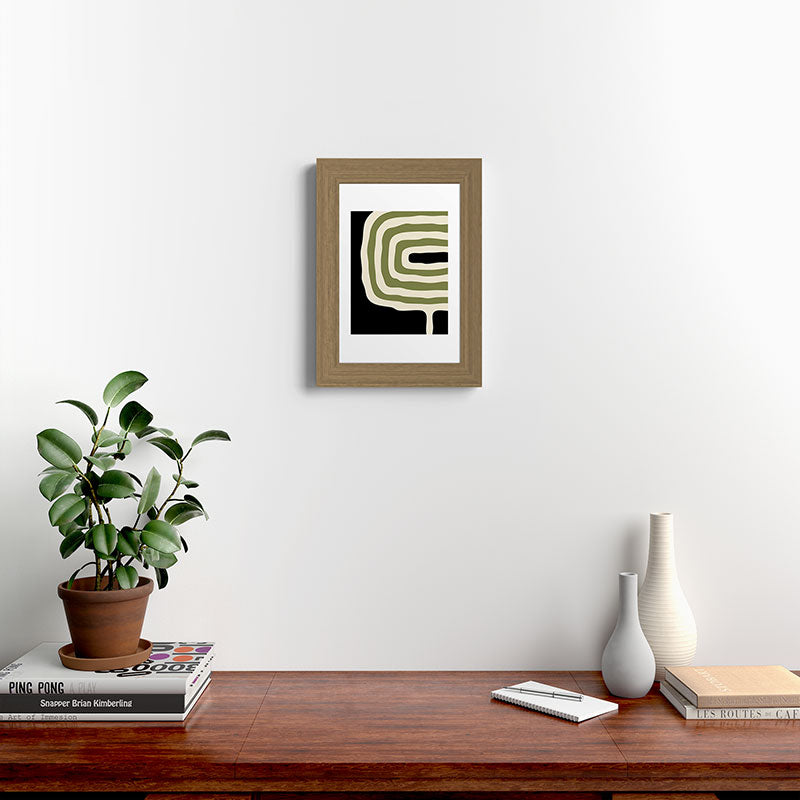 Abstract Geometric Rings 234 Black Olive Green and Beige Framed Art Print Gallery Image 52