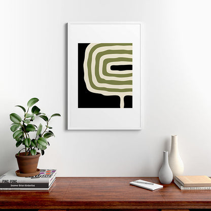 Abstract Geometric Rings 234 Black Olive Green and Beige Framed Art Print Gallery Image 37