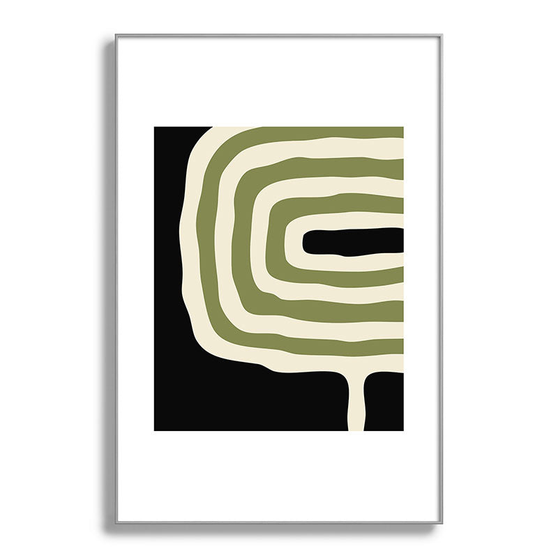 Abstract Geometric Rings 234 Black Olive Green and Beige Framed Art Print Gallery Image 138