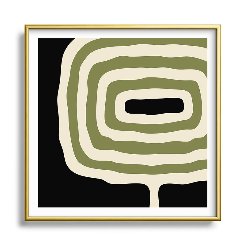 Abstract Geometric Rings 234 Black Olive Green and Beige Framed Art Print Gallery Image 133