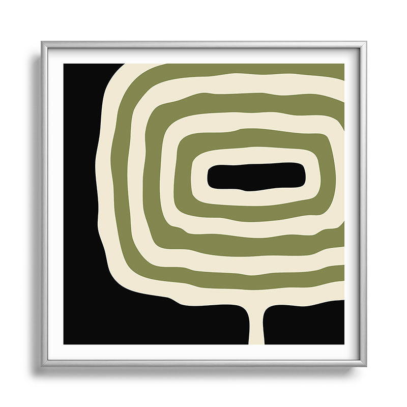 Abstract Geometric Rings 234 Black Olive Green and Beige Framed Art Print Gallery Image 140