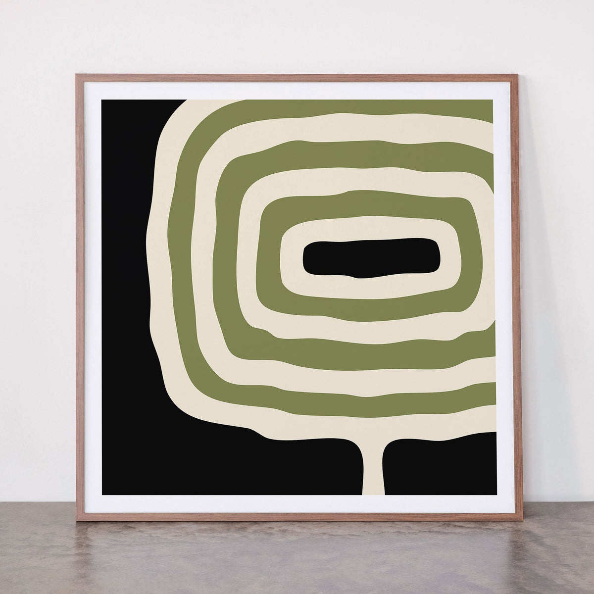 Abstract Geometric Rings 234 Black Olive Green and Beige Framed Art Print Gallery Image 21