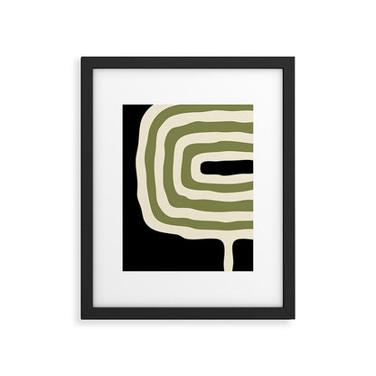Abstract Geometric Rings 234 Black Olive Green and Beige Framed Art Print Gallery Image 3