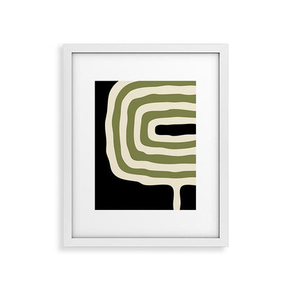 Abstract Geometric Rings 234 Black Olive Green and Beige Framed Art Print Gallery Image 34