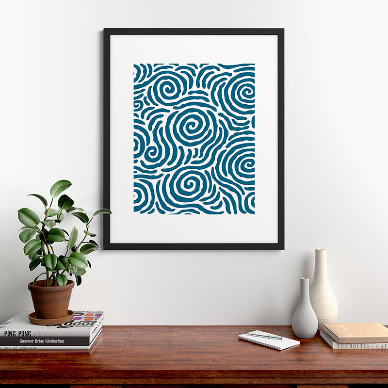 Ripple Effect Pattern Peacock Blue Framed Art Print Gallery Image 48