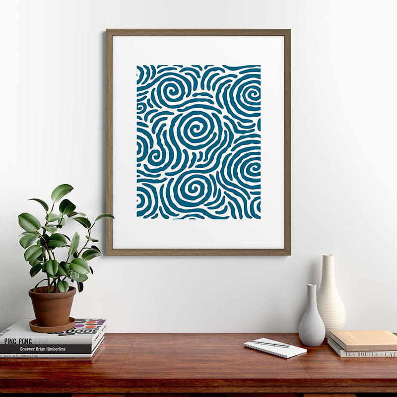 Ripple Effect Pattern Peacock Blue Framed Art Print Gallery Image 58