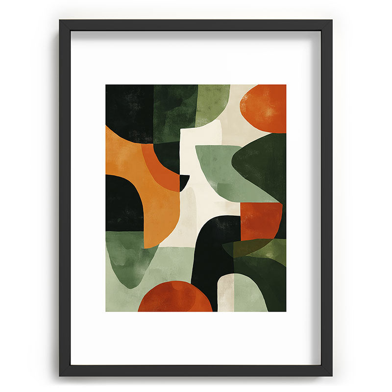 Earthy Mid-Century Abstract Composition in Olive, Rust, and Charcoal Tones Framed Art Print Gallery Image 60