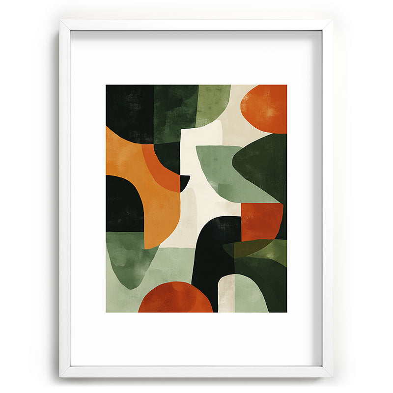Earthy Mid-Century Abstract Composition in Olive, Rust, and Charcoal Tones Framed Art Print Gallery Image 78