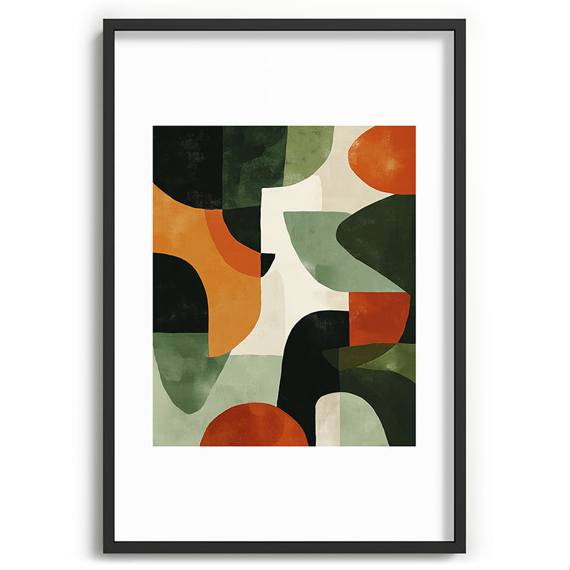 Earthy Mid-Century Abstract Composition in Olive, Rust, and Charcoal Tones Framed Art Print Gallery Image 62