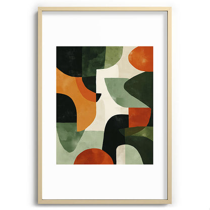 Earthy Mid-Century Abstract Composition in Olive, Rust, and Charcoal Tones Framed Art Print Gallery Image 74