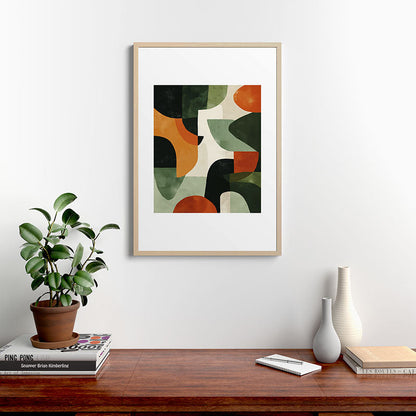 Earthy Mid-Century Abstract Composition in Olive, Rust, and Charcoal Tones Framed Art Print Gallery Image 20
