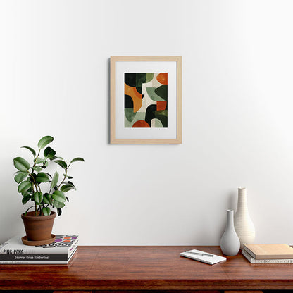 Earthy Mid-Century Abstract Composition in Olive, Rust, and Charcoal Tones Framed Art Print Gallery Image 46