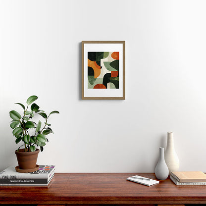 Earthy Mid-Century Abstract Composition in Olive, Rust, and Charcoal Tones Framed Art Print Gallery Image 10