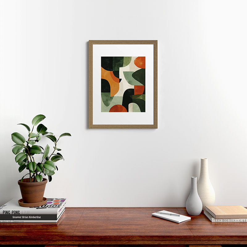 Earthy Mid-Century Abstract Composition in Olive, Rust, and Charcoal Tones Framed Art Print Gallery Image 40