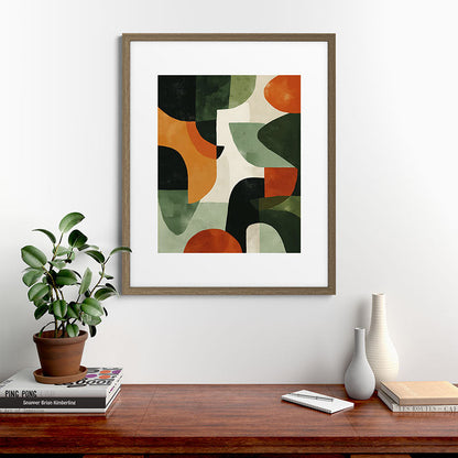 Earthy Mid-Century Abstract Composition in Olive, Rust, and Charcoal Tones Framed Art Print Gallery Image 42
