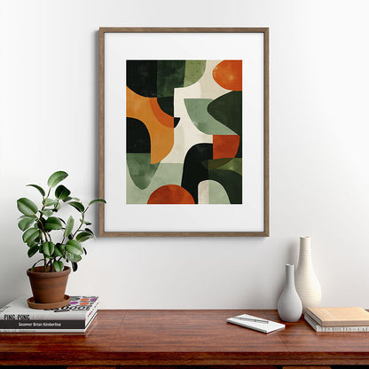 Earthy Mid-Century Abstract Composition in Olive, Rust, and Charcoal Tones Framed Art Print Gallery Image 14