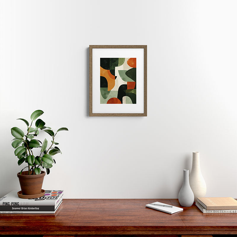 Earthy Mid-Century Abstract Composition in Olive, Rust, and Charcoal Tones Framed Art Print Gallery Image 11
