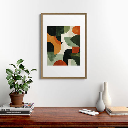 Earthy Mid-Century Abstract Composition in Olive, Rust, and Charcoal Tones Framed Art Print Gallery Image 13