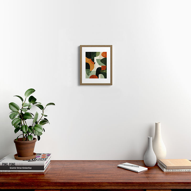 Earthy Mid-Century Abstract Composition in Olive, Rust, and Charcoal Tones Framed Art Print Gallery Image 9