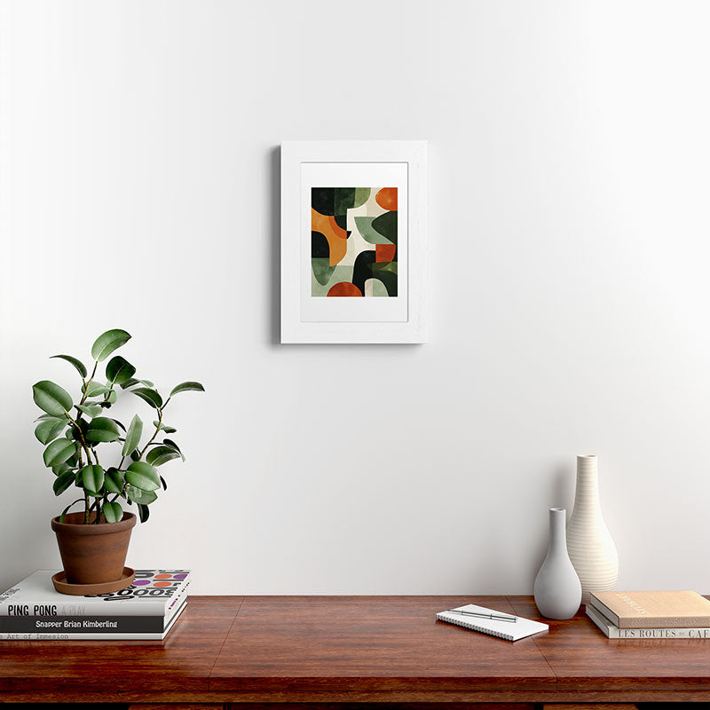 Earthy Mid-Century Abstract Composition in Olive, Rust, and Charcoal Tones Framed Art Print Gallery Image 52