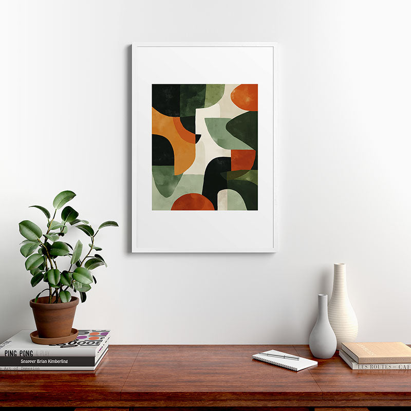 Earthy Mid-Century Abstract Composition in Olive, Rust, and Charcoal Tones Framed Art Print Gallery Image 27