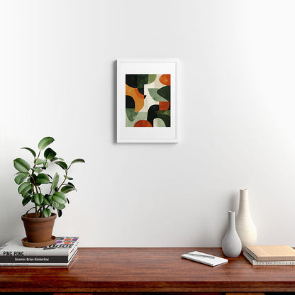 Earthy Mid-Century Abstract Composition in Olive, Rust, and Charcoal Tones Framed Art Print Gallery Image 24