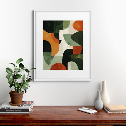 Earthy Mid-Century Abstract Composition in Olive, Rust, and Charcoal Tones Framed Art Print Gallery Image 28