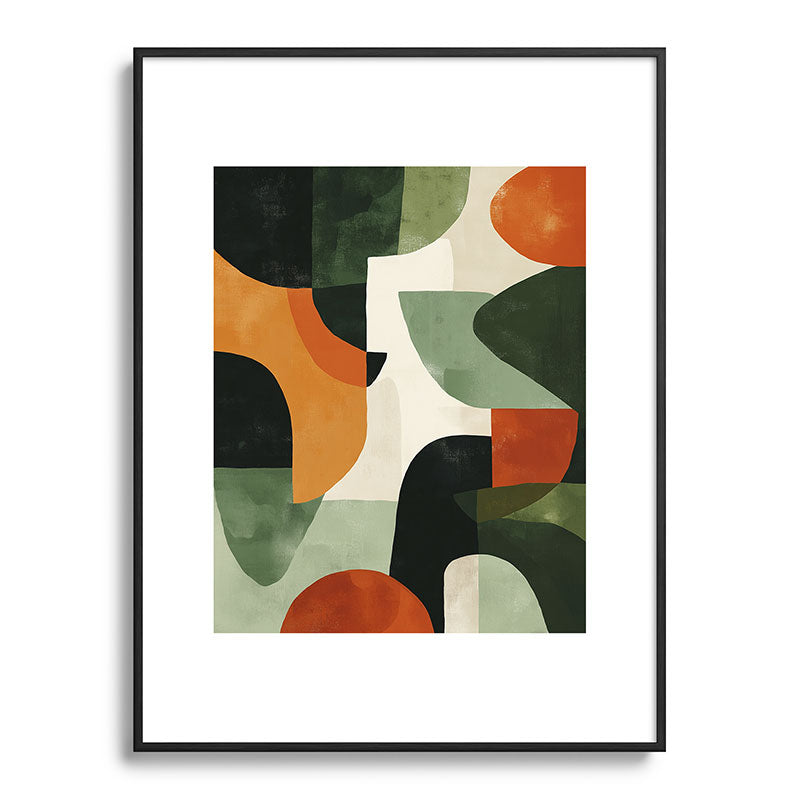 Earthy Mid-Century Abstract Composition in Olive, Rust, and Charcoal Tones Framed Art Print Gallery Image 85