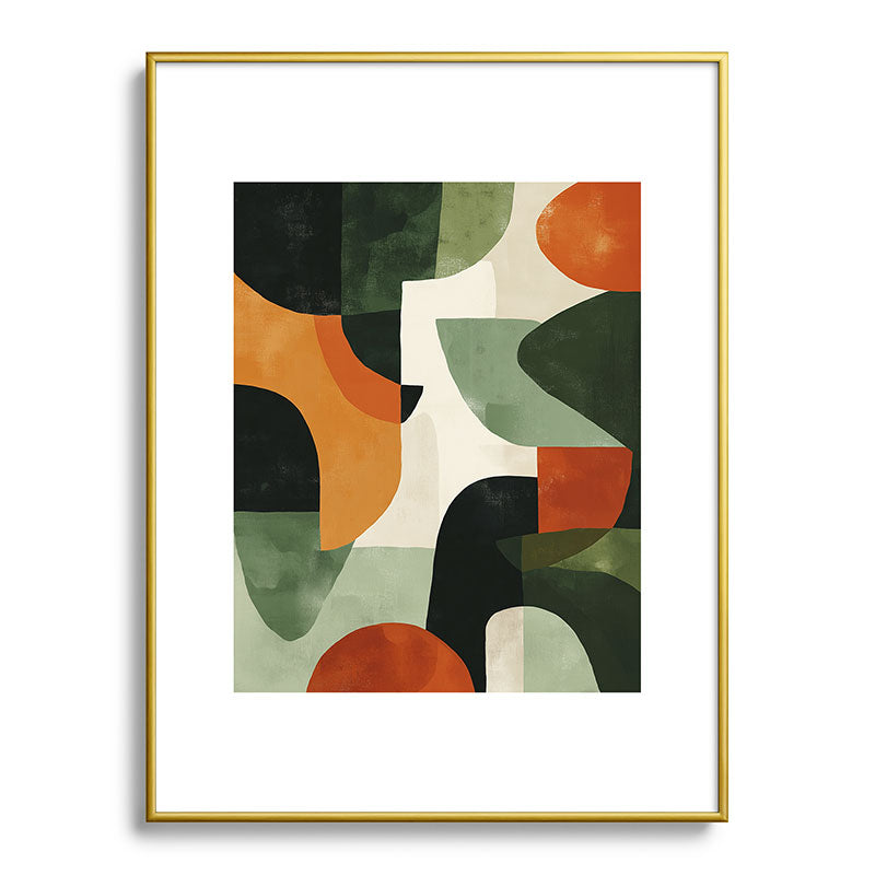 Earthy Mid-Century Abstract Composition in Olive, Rust, and Charcoal Tones Framed Art Print Gallery Image 92