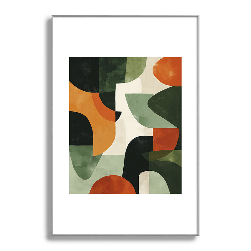 Earthy Mid-Century Abstract Composition in Olive, Rust, and Charcoal Tones Framed Art Print Gallery Image 101