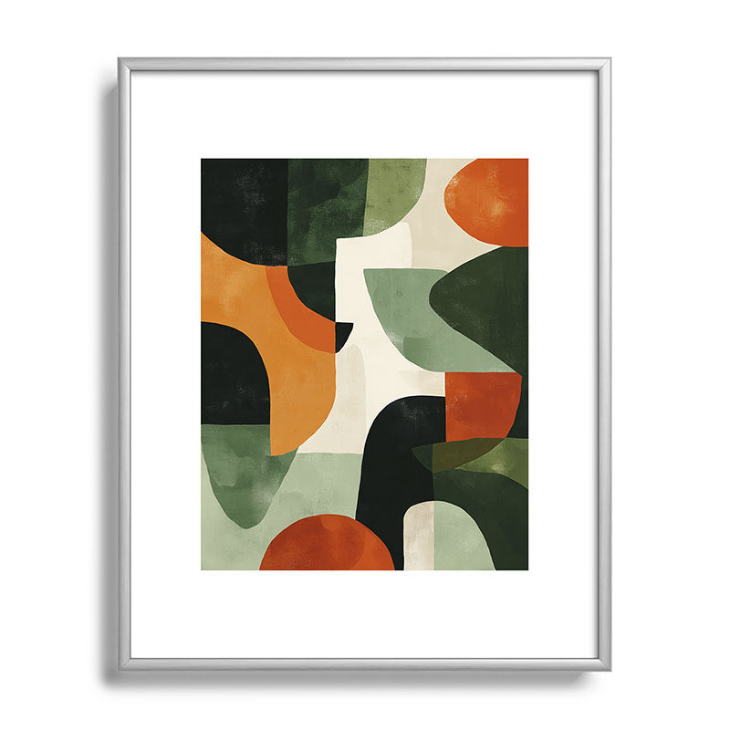 Earthy Mid-Century Abstract Composition in Olive, Rust, and Charcoal Tones Framed Art Print Gallery Image 95