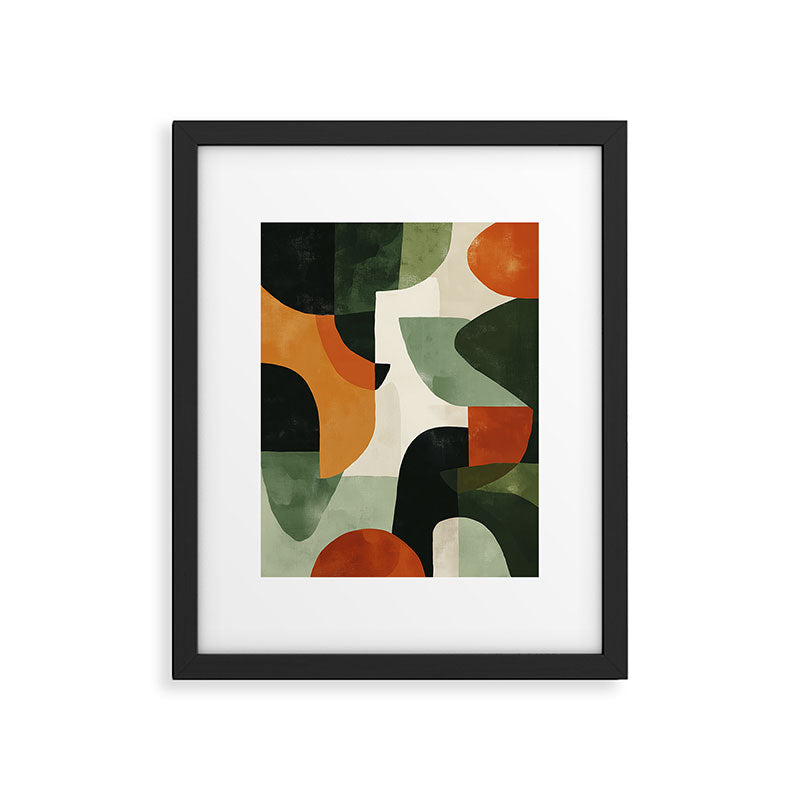 Earthy Mid-Century Abstract Composition in Olive, Rust, and Charcoal Tones Framed Art Print Gallery Image 5