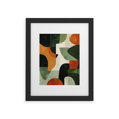 Earthy Mid-Century Abstract Composition in Olive, Rust, and Charcoal Tones Framed Art Print Gallery Image 34