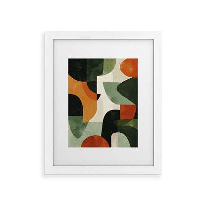 Earthy Mid-Century Abstract Composition in Olive, Rust, and Charcoal Tones Framed Art Print Gallery Image 55