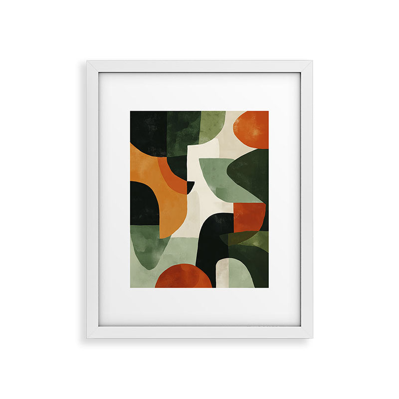 Earthy Mid-Century Abstract Composition in Olive, Rust, and Charcoal Tones Framed Art Print Gallery Image 23