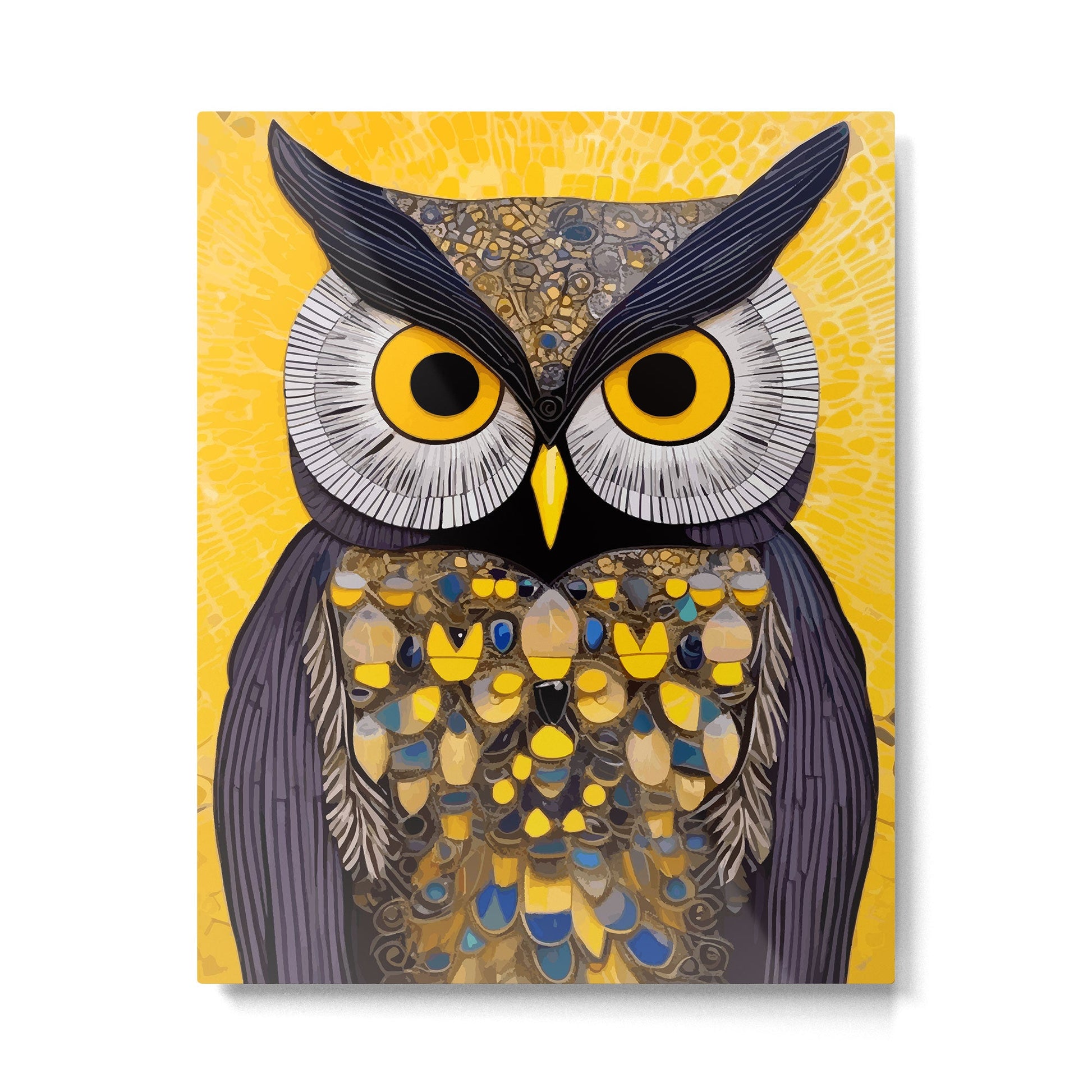 Klimt Owl with Yellow Eyes Metal Print Gallery Image 4