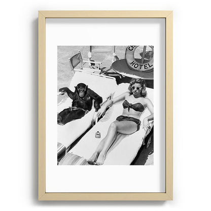 Lady and Chimp Sunbathing, Black and White, Vintage Art Framed Art Print Gallery Image 71