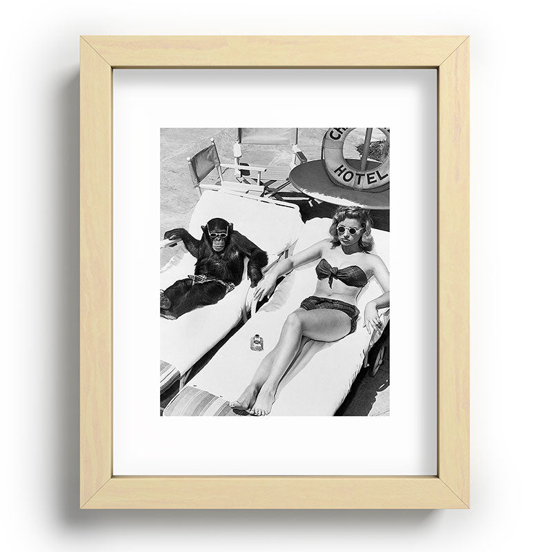 Lady and Chimp Sunbathing, Black and White, Vintage Art Framed Art Print Gallery Image 69