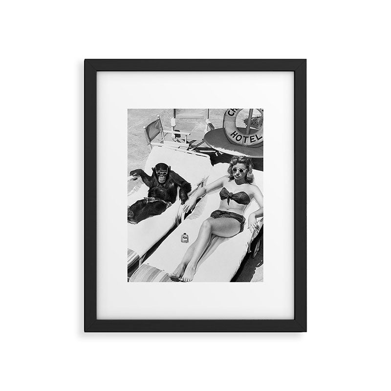 Lady and Chimp Sunbathing, Black and White, Vintage Art Framed Art Print Gallery Image 4