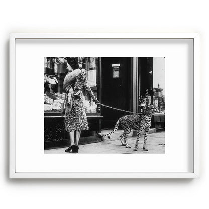 Leopard on a Leash, Black and White Vintage Art Framed Art Print Gallery Image 78