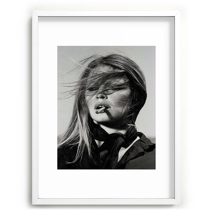 Brigitte Bardot Smoking a Cigarette, Black and White Photograph Framed Art Print Gallery Image 79