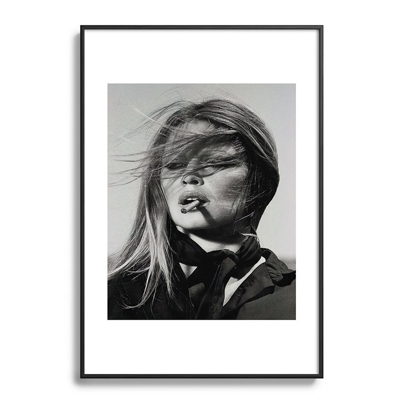 Brigitte Bardot Smoking a Cigarette, Black and White Photograph Framed Art Print Gallery Image 83