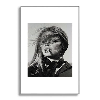 Brigitte Bardot Smoking a Cigarette, Black and White Photograph Framed Art Print Gallery Image 101