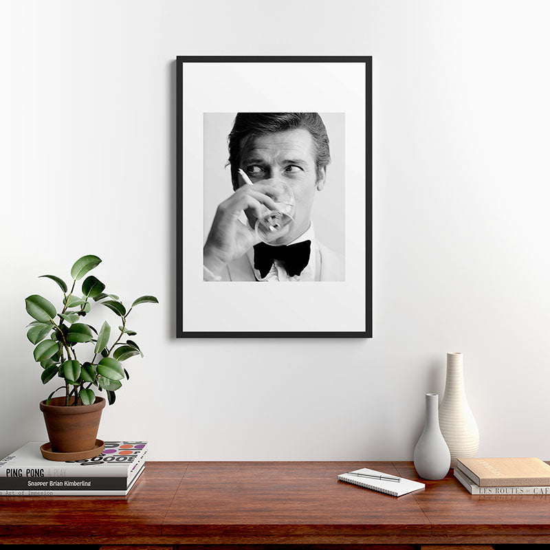 Roger Moore with Martini Retro Vintage Art Framed Art Print Gallery Image 6