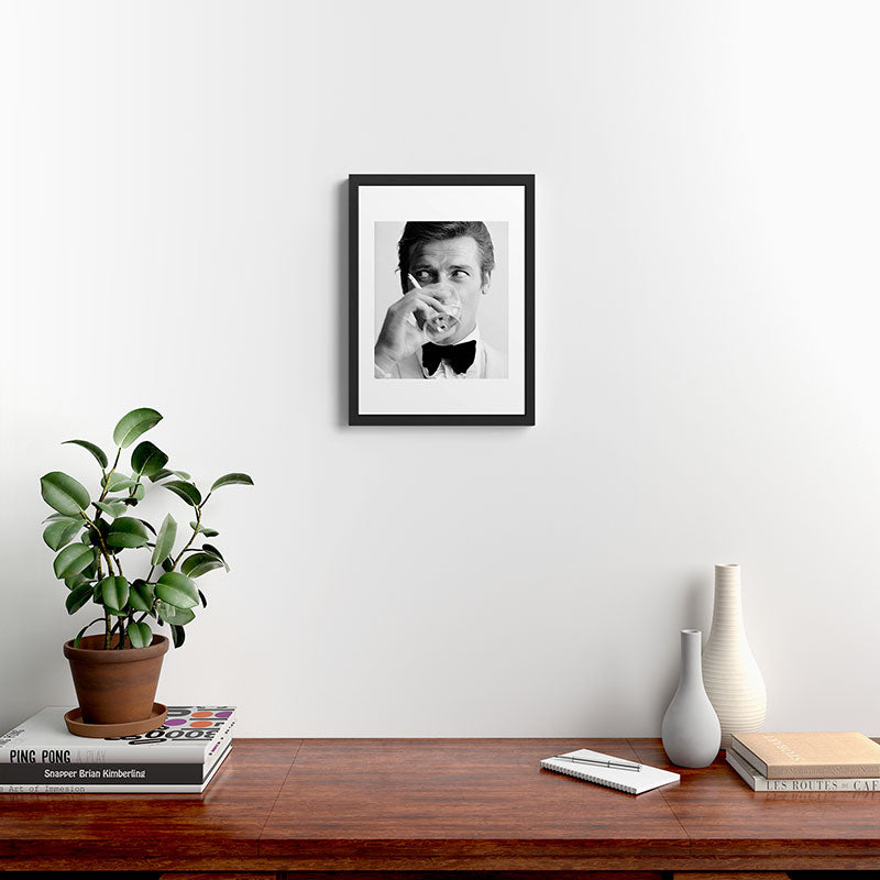 Roger Moore with Martini Retro Vintage Art Framed Art Print Gallery Image 3