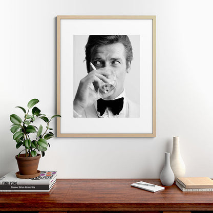 Roger Moore with Martini Retro Vintage Art Framed Art Print Gallery Image 49
