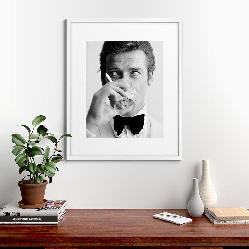 Roger Moore with Martini Retro Vintage Art Framed Art Print Gallery Image 56